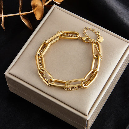 DIEYURO 316L Stainless Steel Fashion Link Chain Bangle Bracelet for Women Exquisite Gold Color Bracelet Jewelry Girl Gift брелок