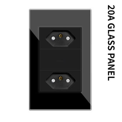 20A Brazil/US/Italy/Chile Plug Wall Sockets USB Type C Pressure Switch Plastic/ Tempered Glass 118 Panel Outlets Home Office