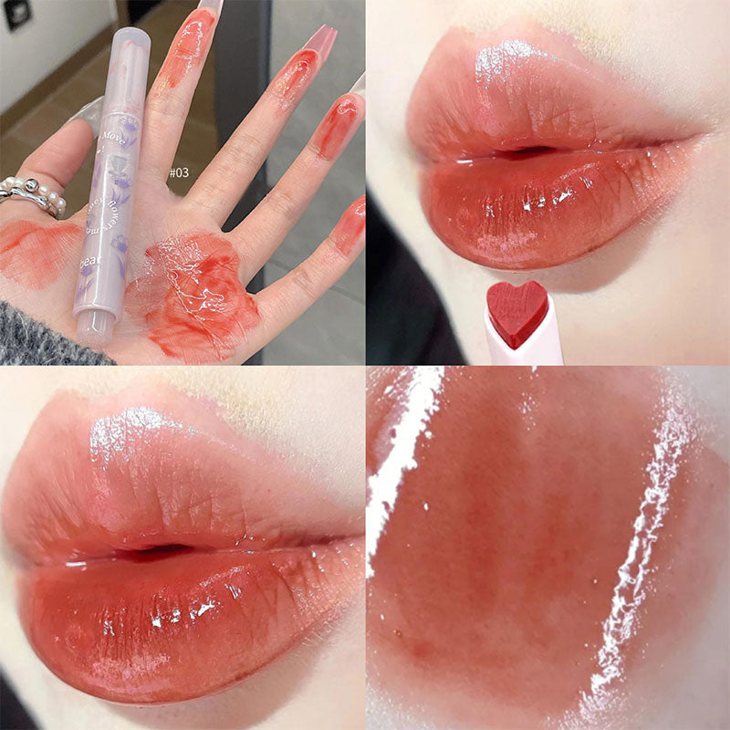 FLORTTE Love Shape Lipstick Flower Jelly Water Lip Gloss Clear Light Hydrating Lip Tint Non-stick Cup Korea Cosmetic