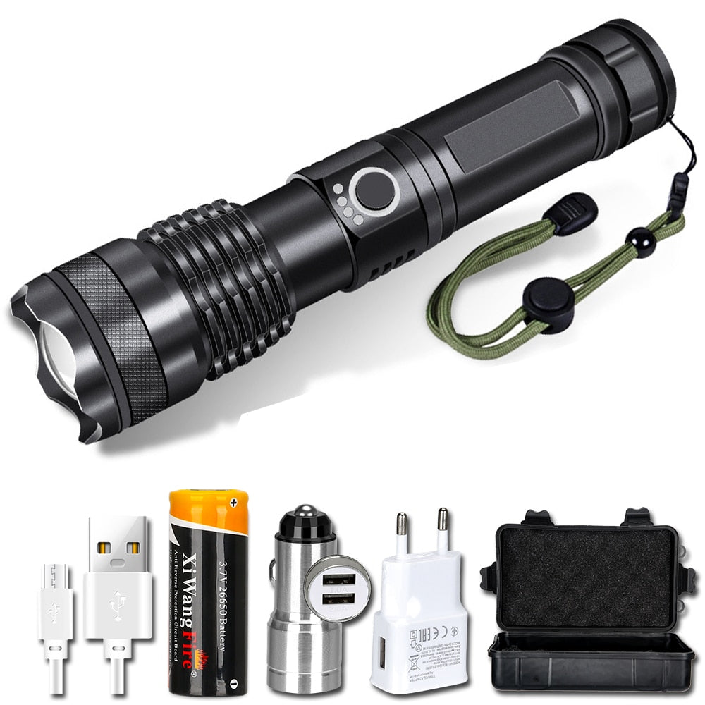 XHP70 Super Powerful Rechargeable Led Torch Variable Focus 30W Flashlight Tactical Lantern Long Shot Torch for Camping Emergency