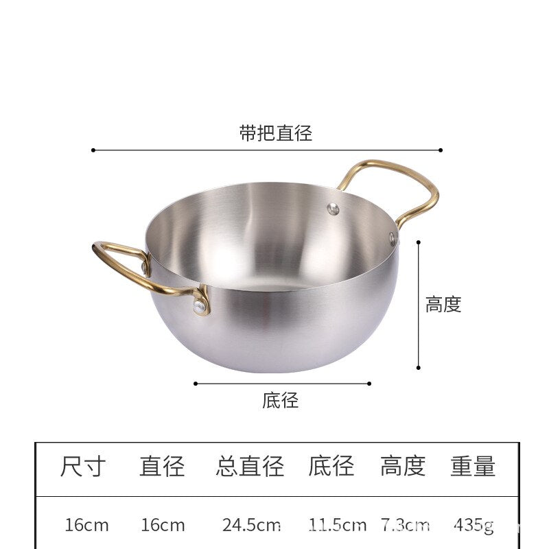 Instant Noodles Korean Style Stainless Steel Soup Pot Induction Cooker Available Household Binaural Stainless Steel  Ramen Pot