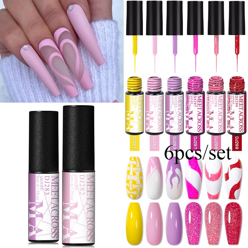 MEET ACROSS 6/12Pcs Nail Liner Gel Set Line Polish Gel Kit Nail Art Design For UV Paint Nail Drawing Polish DIY Painting Varnish