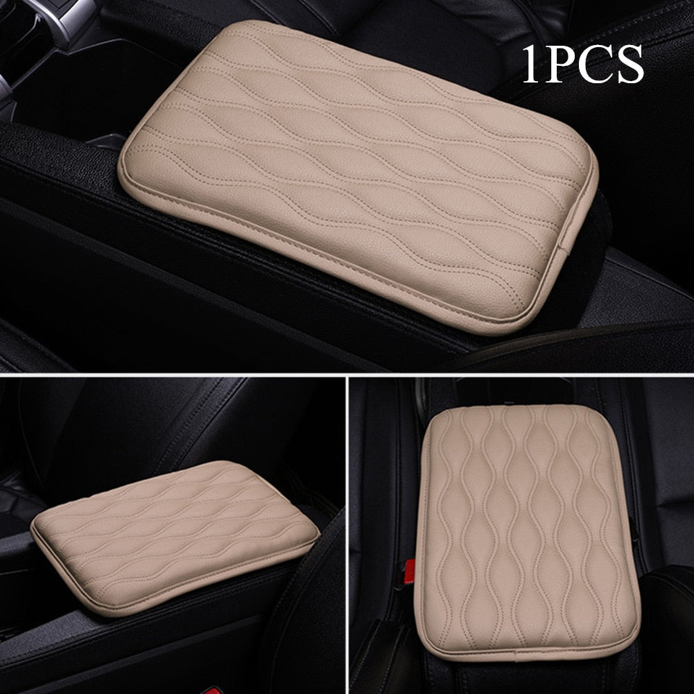 PU Leather Car Armrest Pad Cover Universal Center Console Wave Embroider Auto Seat Box Protection Cushion Hand Supports