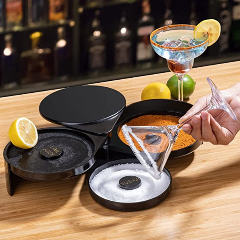 3Tier Cocktail Tool Durable Salt Edge Box Accessory ABS Rotating Sugar Bar Home Practical Glass Rimmer Salt Bartender Lime Juice