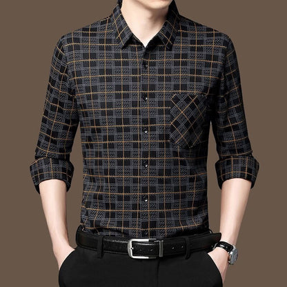 Fashion Men Vintage Long Sleeve Plaid Shirt Spring Autumn New Male Clothes Pocket Lapel Korean Business Loose Cotton Tops 2023