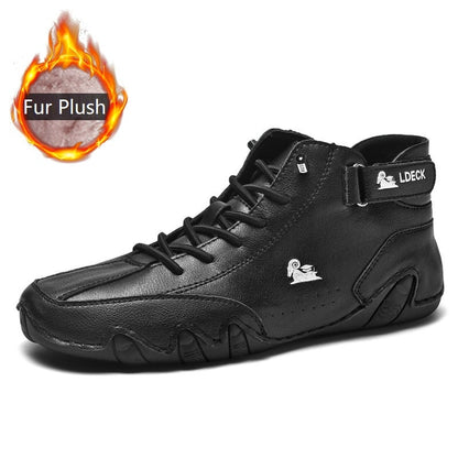 Leather Winter Boots for Men 2022 New In High Top Sneakers Luxury Aliexpress Shoes Man Footwear Casual Fur Plush Ankle Boots