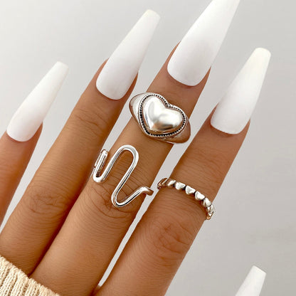 Vintage Hollow Heart Butterfly Rings Set For Women Metal Silver Color Geometric Spiral Shape Ring 22pcs Set 2023 Trendy Jewelry