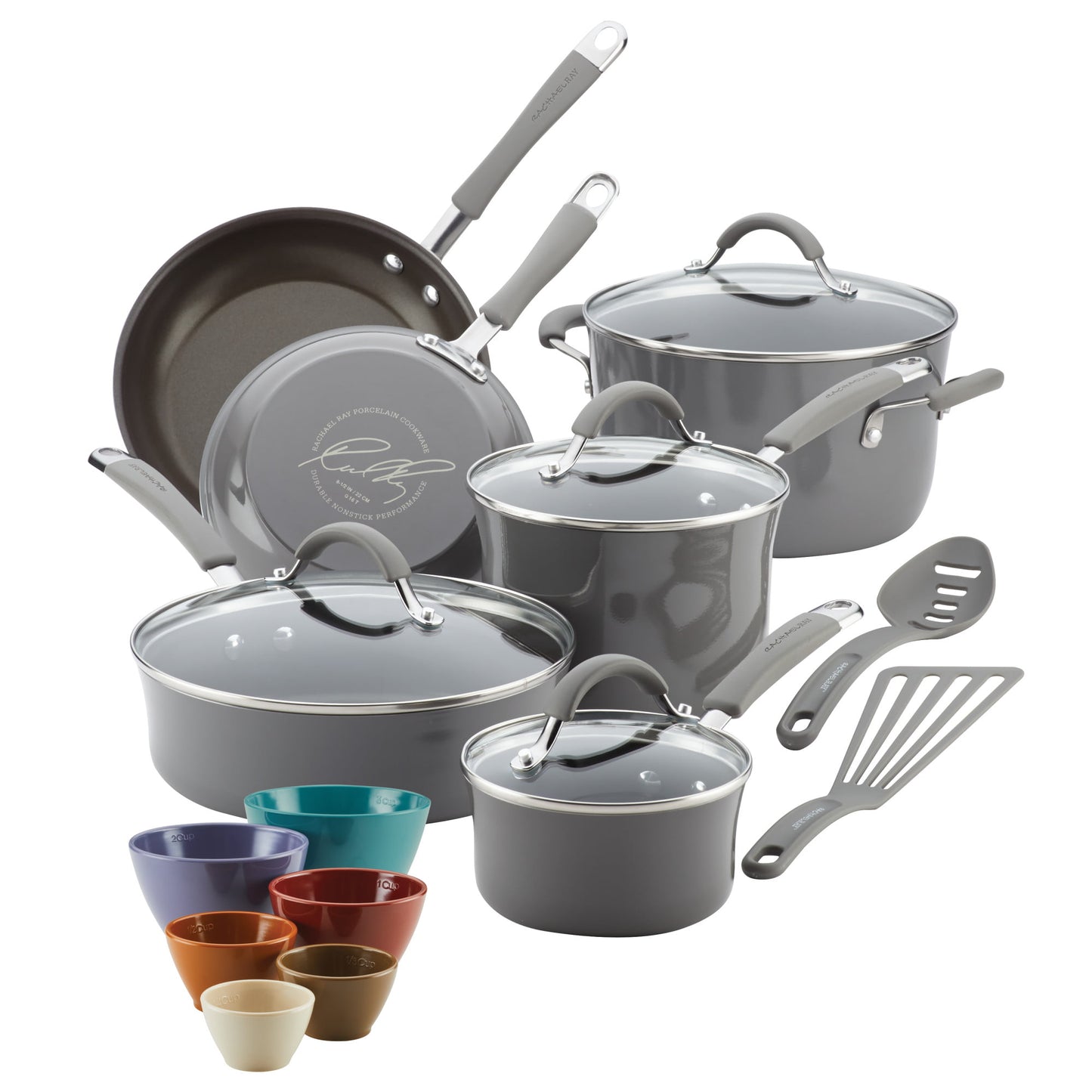 Rachael Ray Cucina Hard Enamel Nonstick Cookware and Prep Bowl Set, 18-Piece, Blue