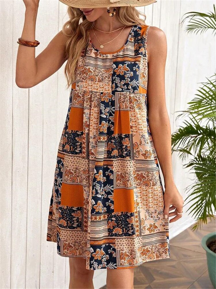 2023 Summer Dresses Women Vintage Plaid Print A-Line Dress Elegant Trend Sleeveless Casual Beach Style Tank Dress Female Vestido