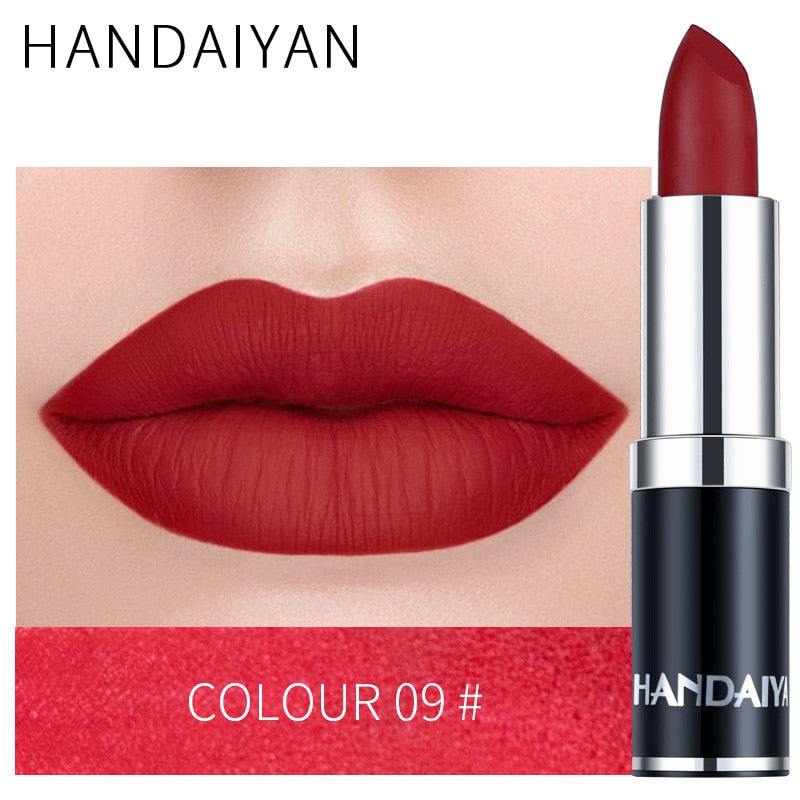 Handaiyan Sexy Nude Red Brown Purple Lipgloss Matte Lip Gloss Velvety Lipstick Matte Waterproof Makeup Long Lasting Cosmetic