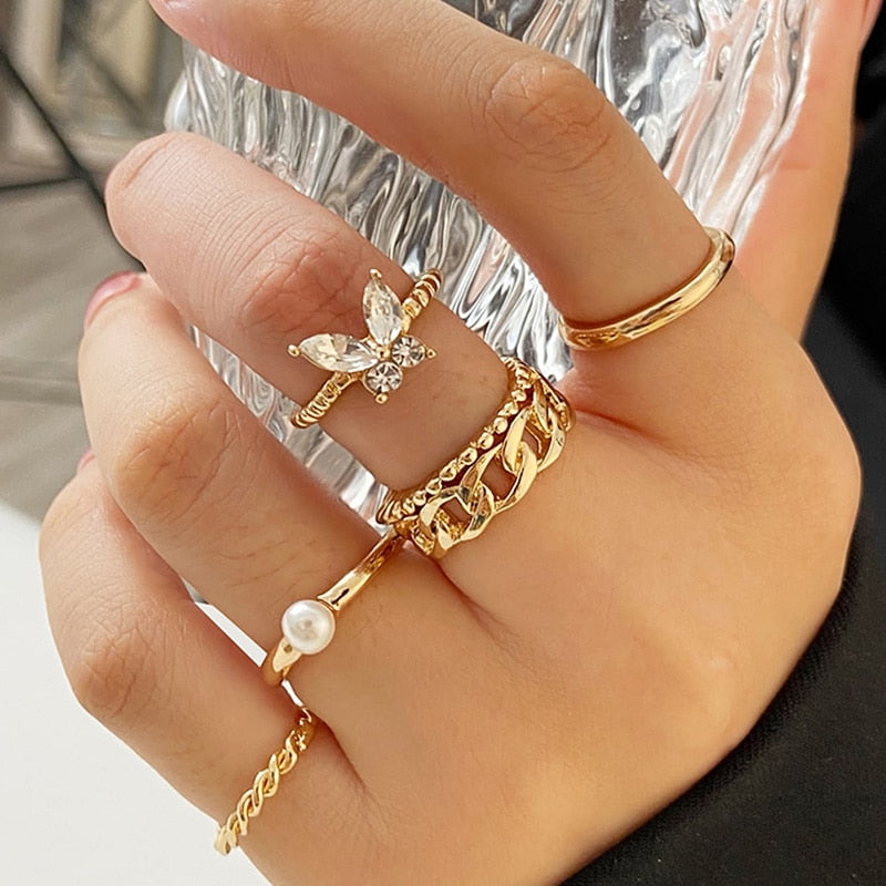 Trendy Butterfly Metal Punk Rings Set for Women Girls Party Jewelry Gifts Fashion Accessories Buckle Female Index Finger Ring