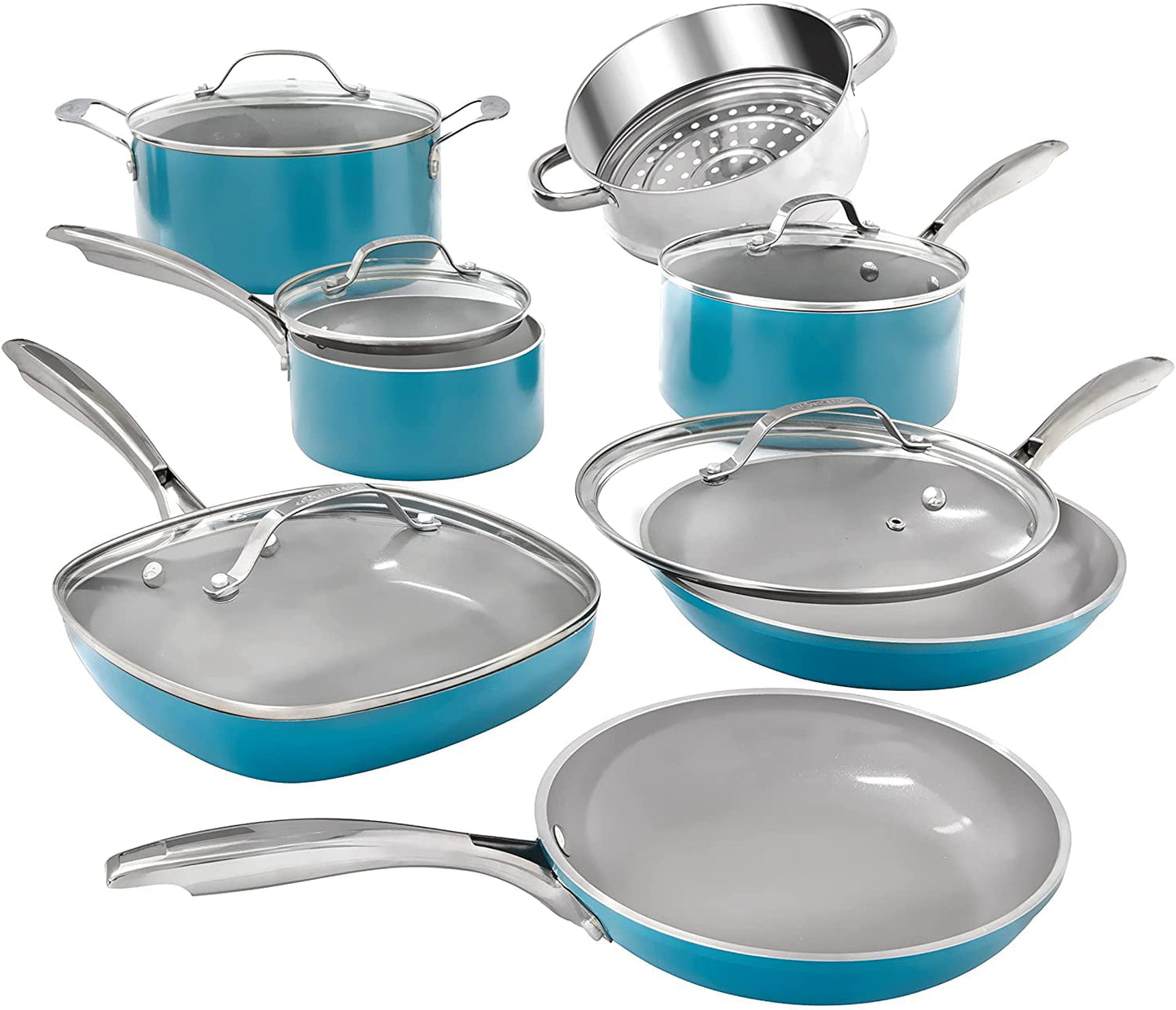 Gotham Steel Diamond 12 Piece Cookware Set, Non-Stick Copper Coating, Includes Skillets, Frying Pans and Stock Pots,Dishwasher