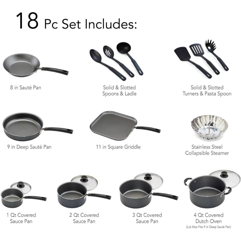 Tramontina Primaware 18 Piece Non-stick Cookware Set, Steel Graynonstick cookware set for kitchen