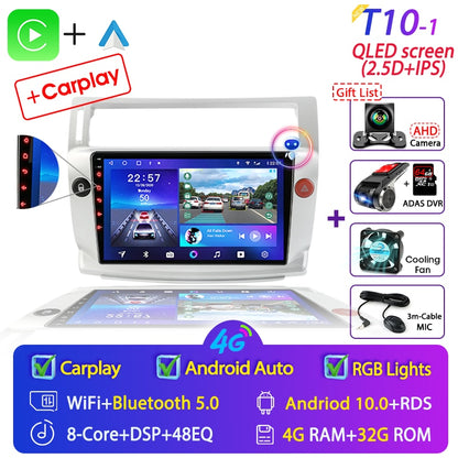 For Citroen C4 C-Triomphe Quatre 2004-2014 Car Radio Multimedia Carplay 2Din DVD Head Unit Stereo Speaker Audio Android 11 Video