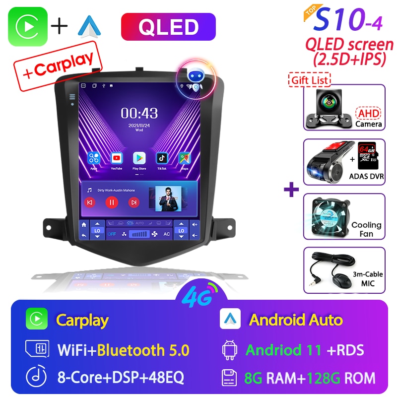 For Chevrolet Cruze 2008-2014 Carplay Android 11 Car Radio Multimedia Video Player Navigaion Head Unit Stereo 2Din Audio Speaker