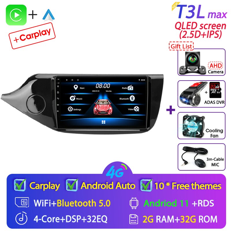 2din 4G Android 11 Car Radio Multimidia Video Player for Kia Ceed Cee'd 2 JD 2012-2018 Navigation GPS Carplay Audio Head Unit 9"