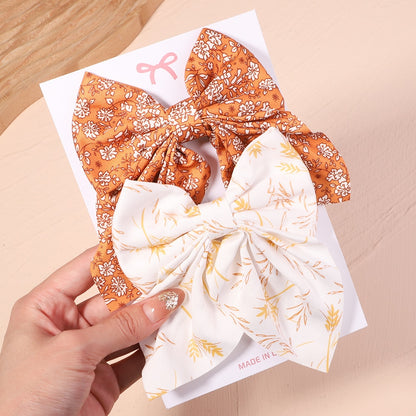 2Pcs/set Women Girls Sweet Solid Bowknot Hair Clips Print Bows Hairpins Ribbon Barrettes Duckbill Clip Headwear Hair Accessories