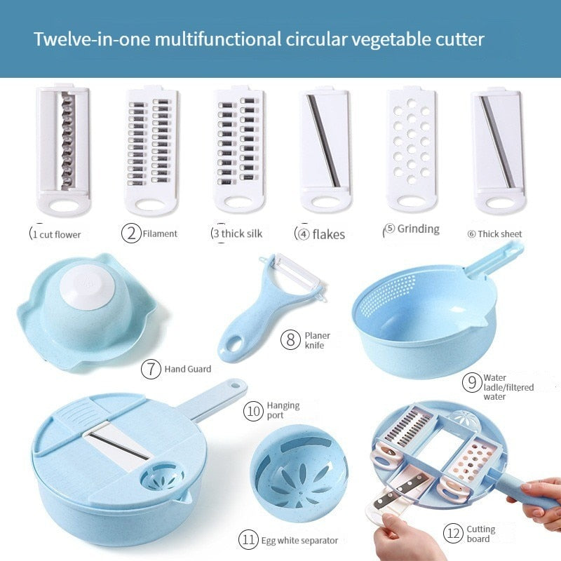 12pcs/lot Kitchen Multifunctional Salad Utensils Vegetable Chopper Carrot Potato Manual Shredder Kitchen Cooking Vegetable Tools