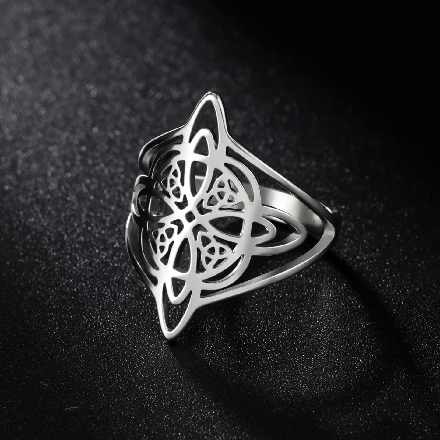 Witch Knot Stainless Steel Ring Wiccan Cross Celtics Knot Women Rings Witchcraft Good Luck Protection Amulet New Year 2023 Gifts