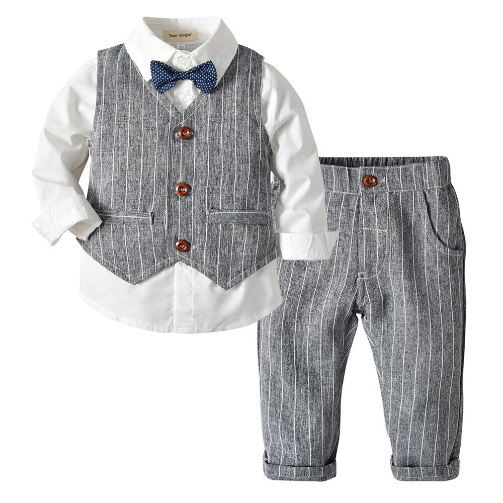 Baby Boy Clothes Birthday Party Baby Costume Boys Gentleman Tie Blue Shirt Vest Pants Autumn Toddler Baby Clothing Set Outfits