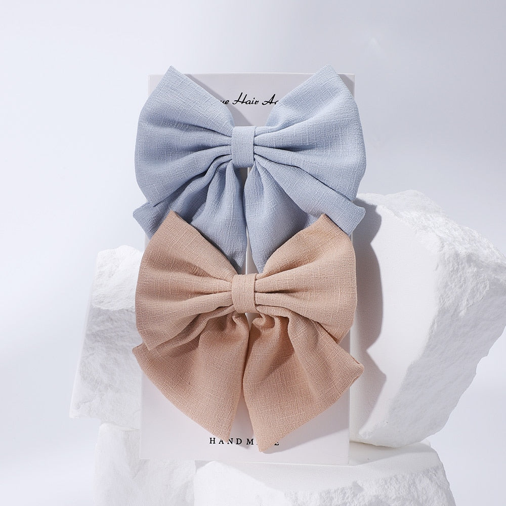 2Pcs/set Women Girls Sweet Solid Bowknot Hair Clips Print Bows Hairpins Ribbon Barrettes Duckbill Clip Headwear Hair Accessories