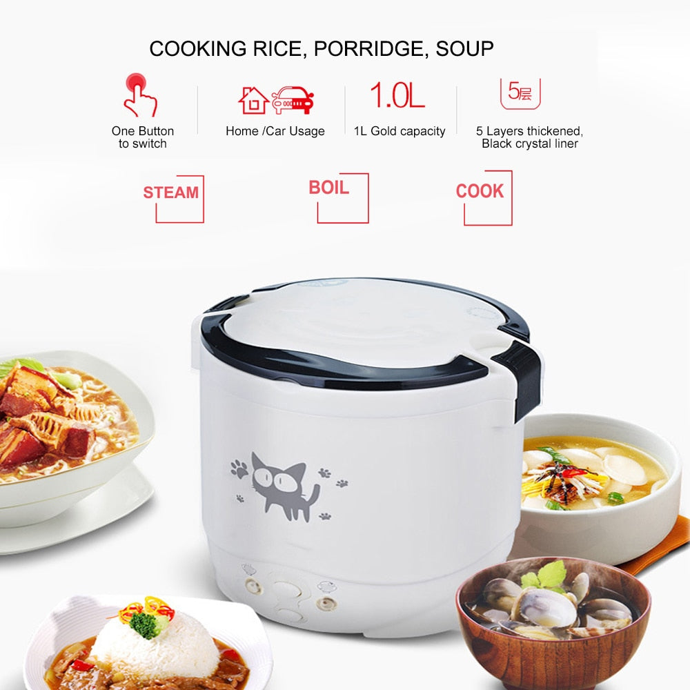 Car Mini Rice Cooker 12v 24V 220V Car Home Dual Use Self-driving Soup Porridge Portable Rice Cooker 24v Truck Smart Rice Cooker