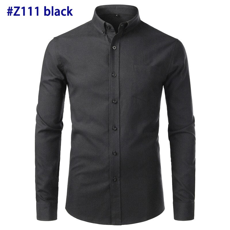 Oxford Cotton Shirt Men 2022 Spring Casual Slim Fit Stand Collar Mens Dress Shirts Long Sleeve Solid Chemise Homme Army Green