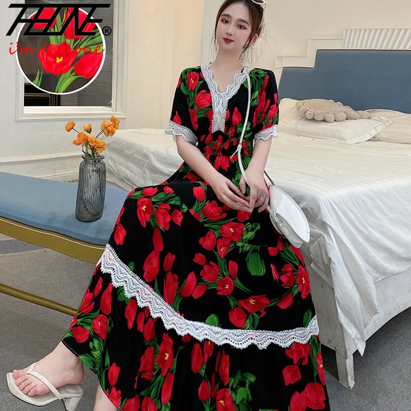 Vestidos Robe Summer Sexy Dress Women Casual Plus Size Long Maxi Korean Style Beach Floral Cotton Lace Bohemian Indian Clothes