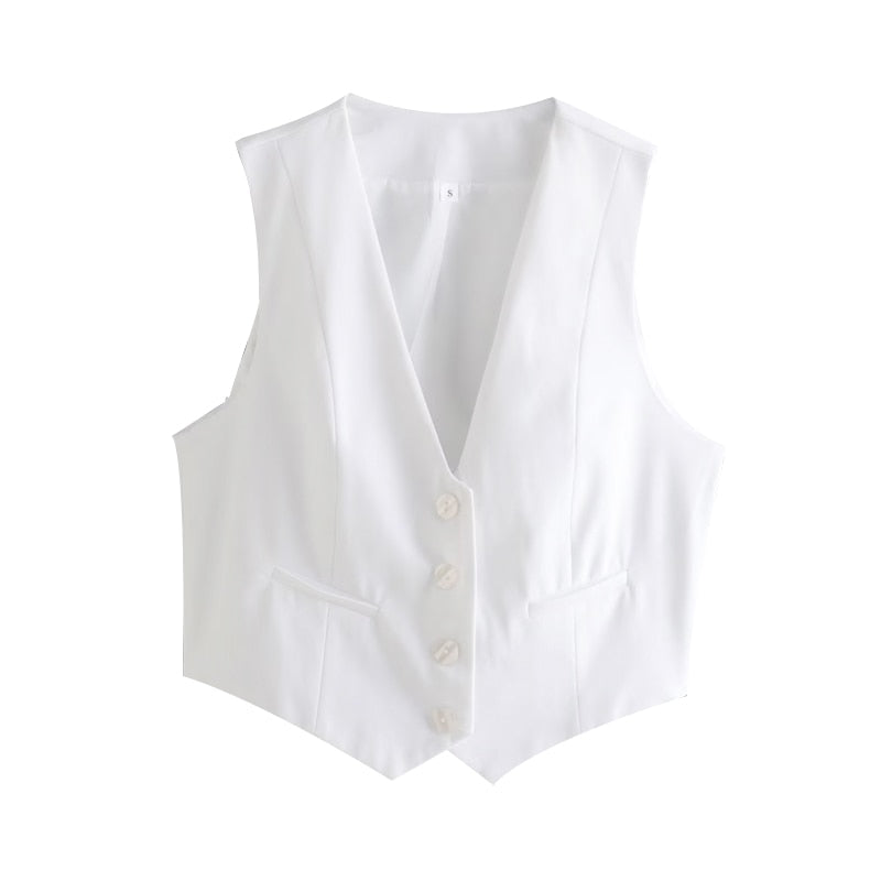 SLTNX 2023 Fashion Women's Vest Summer Sleeveless Vests for Women Chic V-Neck Single-breasted Ladies White Waistcoat Tops New In