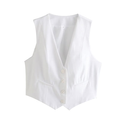 SLTNX 2023 Fashion Women's Vest Summer Sleeveless Vests for Women Chic V-Neck Single-breasted Ladies White Waistcoat Tops New In