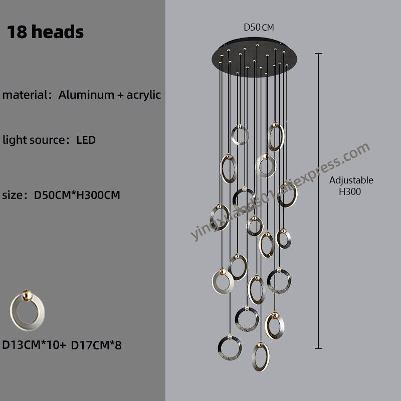 Pendant Staircase LED Attic Villa Living Room Ceiling Pendant Lights 2023 Designer Lamp Nordic Long Annular Staircase Chandelier