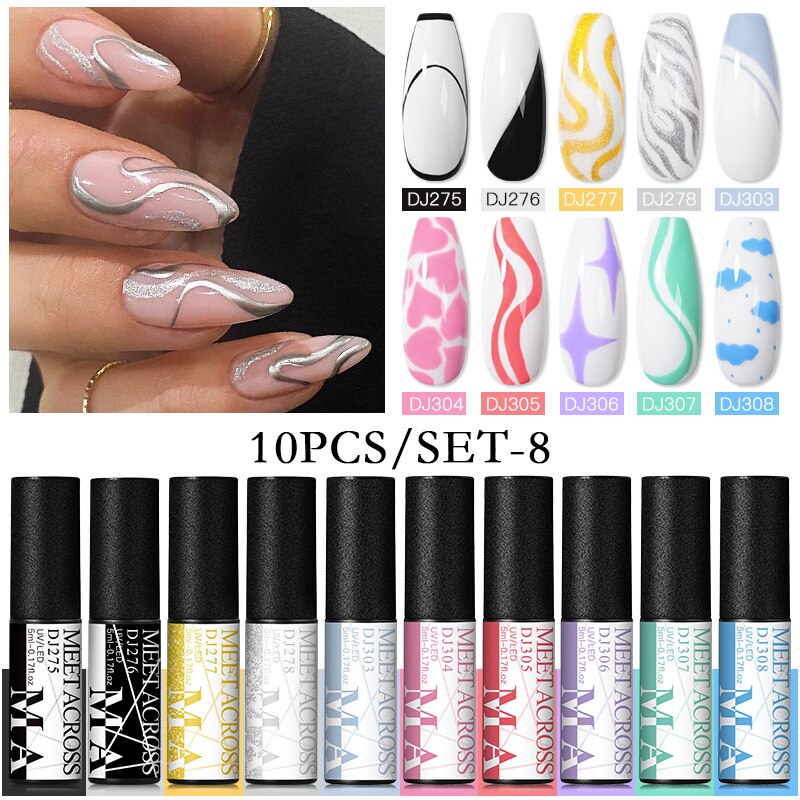 MEET ACROSS 6/12Pcs Nail Liner Gel Set Line Polish Gel Kit Nail Art Design For UV Paint Nail Drawing Polish DIY Painting Varnish