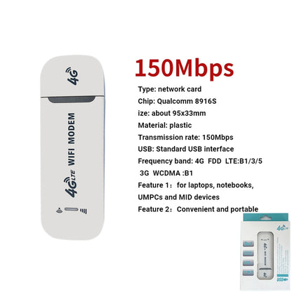 4G LTE Wireless USB Dongle WiFi Router 150Mbps Mobile Broadband Modem Stick Sim Card USB Adapter Pocket Router Network Adapter