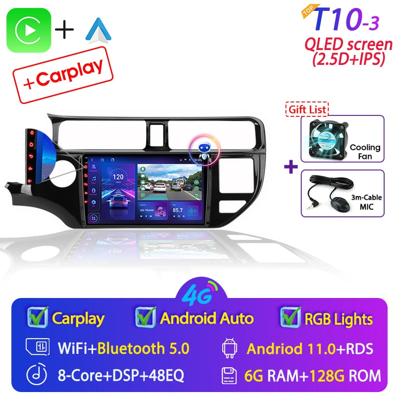 Android 11 2 Din for KIA RIO 2011-2015 Car Radio Multimedia Video Player GPS Navigation MP5 DVD Speakers Stereo Audio Carplay 9"