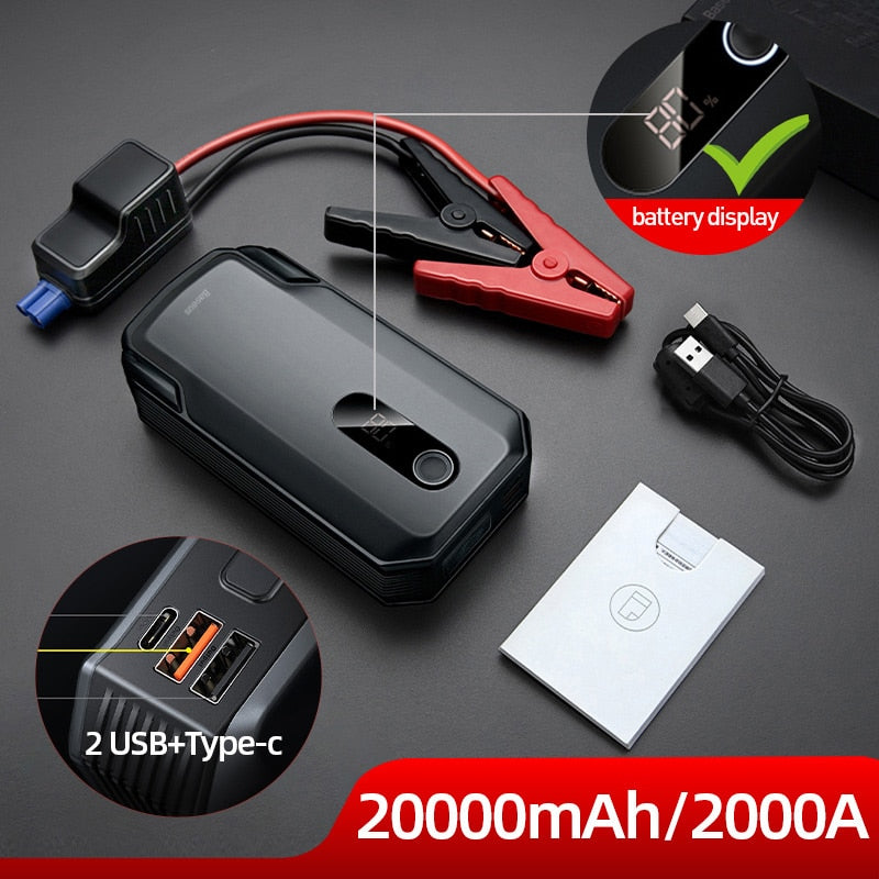 Baseus 20000mAh Car Jump Starter Power Bank 2000A 10000mAh Car Battery Charger Auto Emergency Booster Starting Device Jump Start