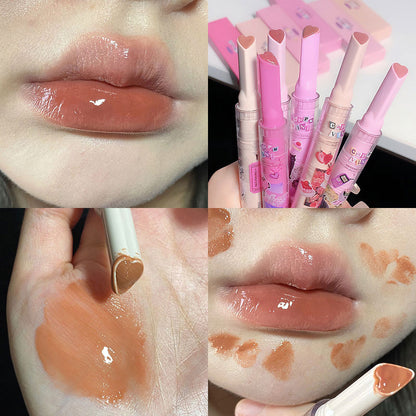 FLORTTE Love Shape Lipstick Flower Jelly Water Lip Gloss Clear Light Hydrating Lip Tint Non-stick Cup Korea Cosmetic