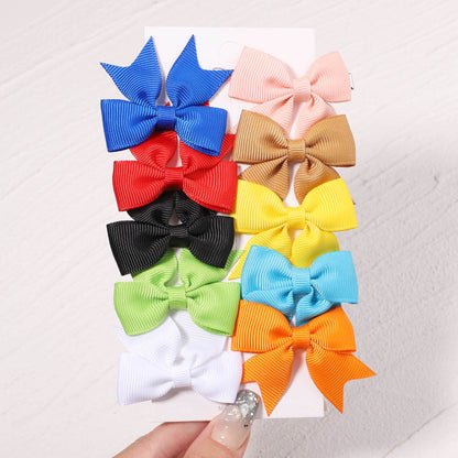 10Pcs/Set New Cute Solid Ribbon Bowknot Hair Clips for Baby Girls Handmade Bows Hairpin Barrettes Headwear Kids Hair Accessories