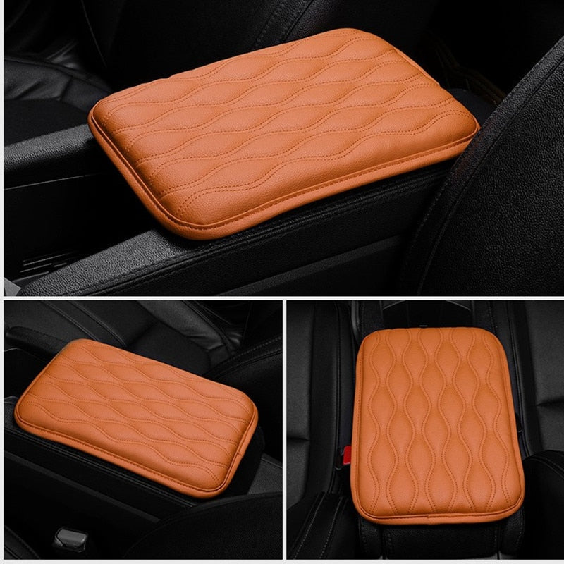 PU Leather Car Armrest Pad Cover Universal Center Console Wave Embroider Auto Seat Box Protection Cushion Hand Supports