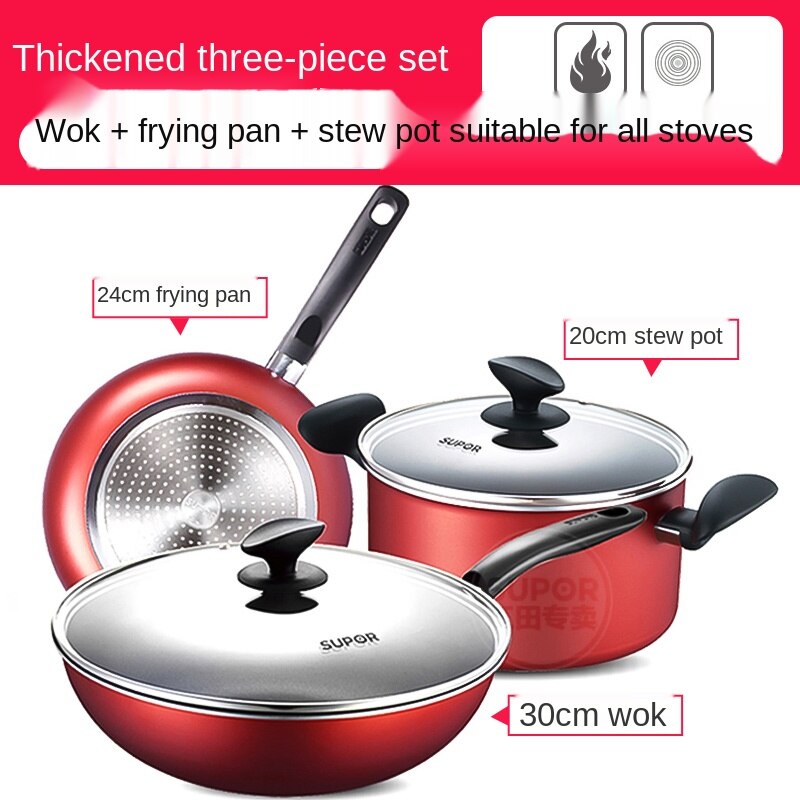 non stick pot set kitchen full set household three piece frying soup pot combination induction cooker gas