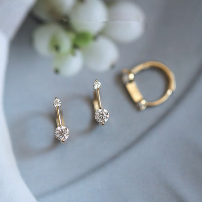 925 Silver Needle Simple Shiny Zircon Earrings Gold Plating Jewelry Crystal Stud Earrings Women