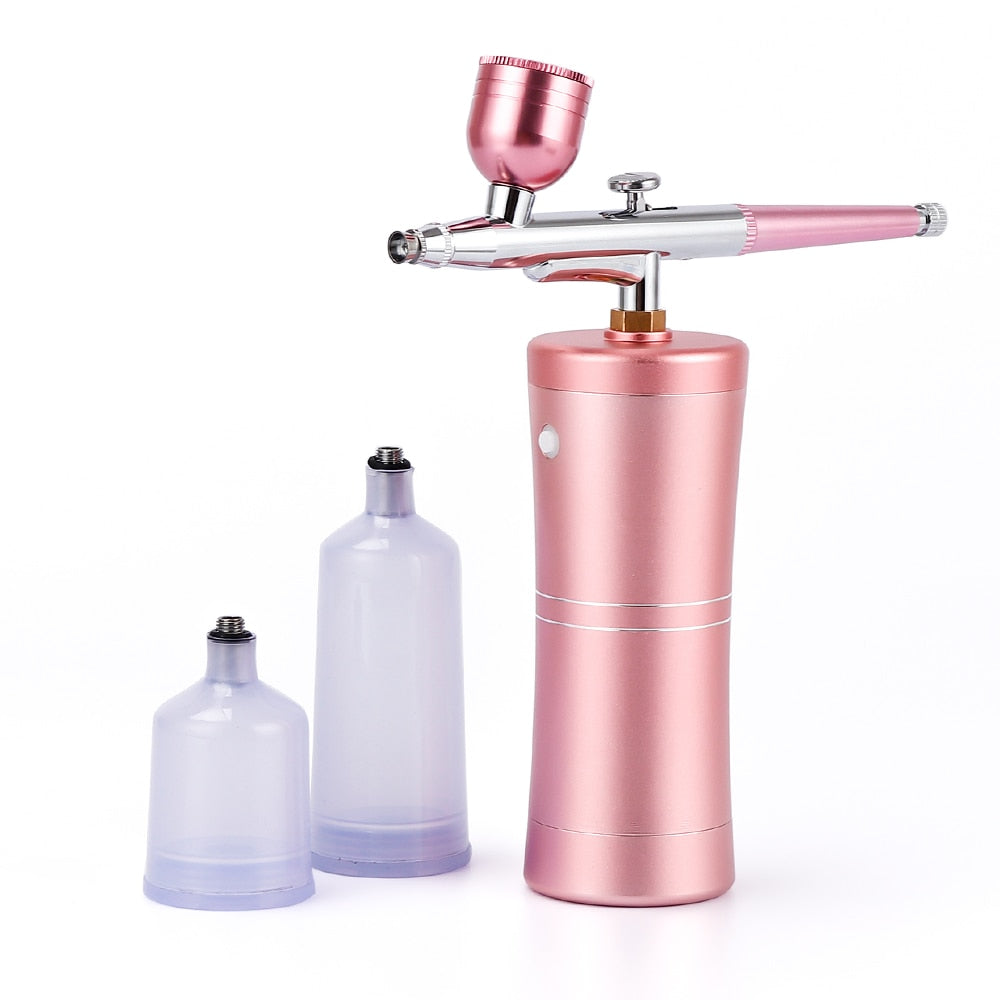 Top 0.4mm Pink Mini Air Compressor Kit Air-Brush Paint Spray Gun Airbrush For Nail Art Tattoo Craft Cake Nano Fog Mist Sprayer