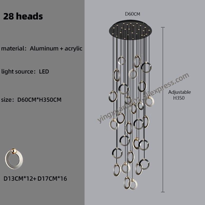 Pendant Staircase LED Attic Villa Living Room Ceiling Pendant Lights 2023 Designer Lamp Nordic Long Annular Staircase Chandelier