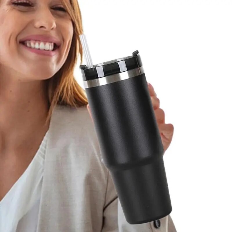 NEW 30oz Mug With Handle Insulated Tumbler Straw Stainless Steel Coffee Termos Cup In-Car Vacuum Flasks Portable Water Bottle