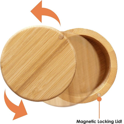 Bamboo Triple Salt Cellar with Magnetic Swivel Lids Kitchen Salt Pepper Storage Box Salt Jar Kichen Wood Salt Cellar Container