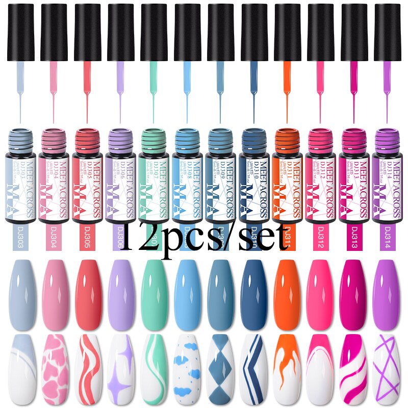 MEET ACROSS 6/12Pcs Nail Liner Gel Set Line Polish Gel Kit Nail Art Design For UV Paint Nail Drawing Polish DIY Painting Varnish