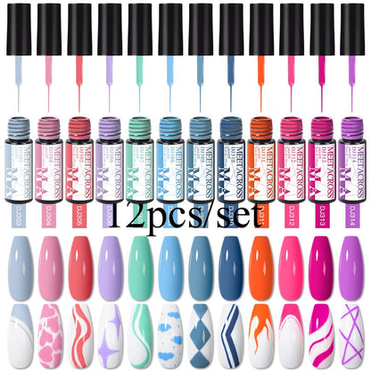 MEET ACROSS 6/12Pcs Nail Liner Gel Set Line Polish Gel Kit Nail Art Design For UV Paint Nail Drawing Polish DIY Painting Varnish