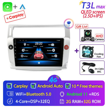 For Citroen C4 C-Triomphe Quatre 2004-2014 Car Radio Multimedia Carplay 2Din DVD Head Unit Stereo Speaker Audio Android 11 Video