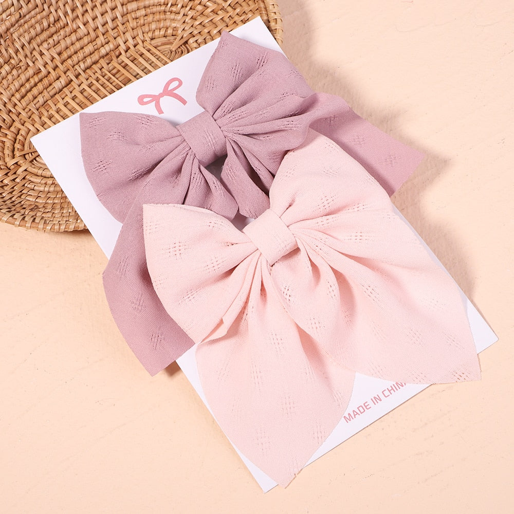 2Pcs/set Women Girls Sweet Solid Bowknot Hair Clips Print Bows Hairpins Ribbon Barrettes Duckbill Clip Headwear Hair Accessories
