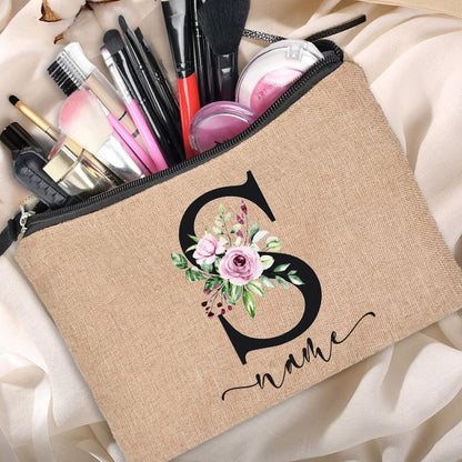 Customized Personalized Name Linen Cosmetic Bag Bridesmaid Clutch Outdoor Travel Beauty Makeup Bag Bachelor Party Lipstick Bag