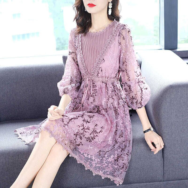 Elegant Ruffles Loose Bandage Bow Embroidery Lantern Sleeve Mini Dress Women Clothing 2023 Summer New Office Lady Princess Dress